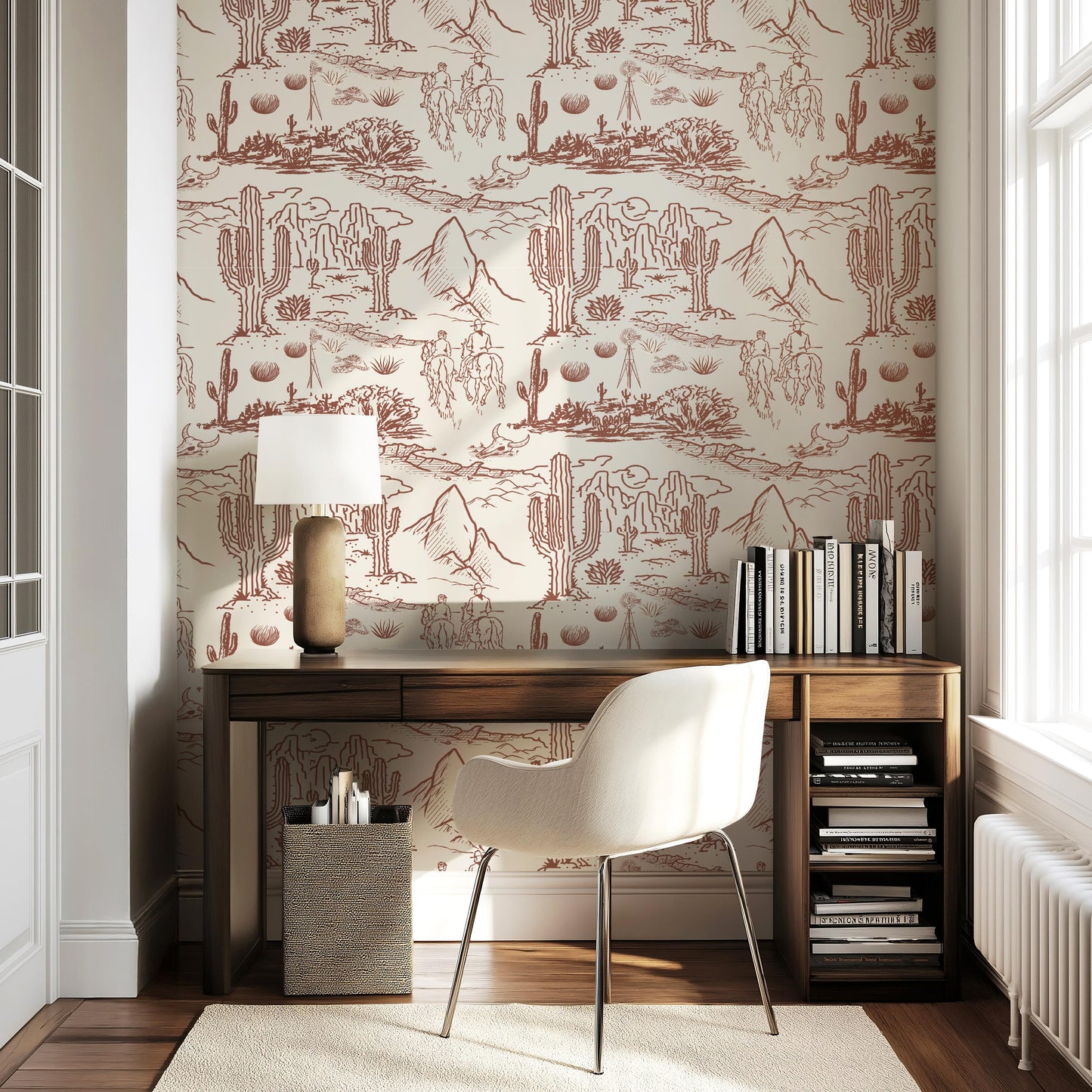 Western Toile Wallpaper Cowboy Desert Scene Peel and Stick Western Wall Mural For Nursery Rustic Farmhouse Landscape Decor Custom Wallpaper