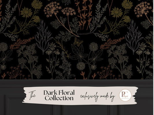 Dark Botanical Wallpaper Black Floral Peel & Stick Removable Wallpaper Vintage Floral Wall Mural Moody Botanical Wallpaper For Bedroom