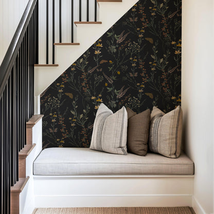 Moody Dark Botanical Peel and Stick Wallpaper Vintage Floral Wall Mural Dark Academia Self- Adhesive for Living Room Bedroom Powder Room