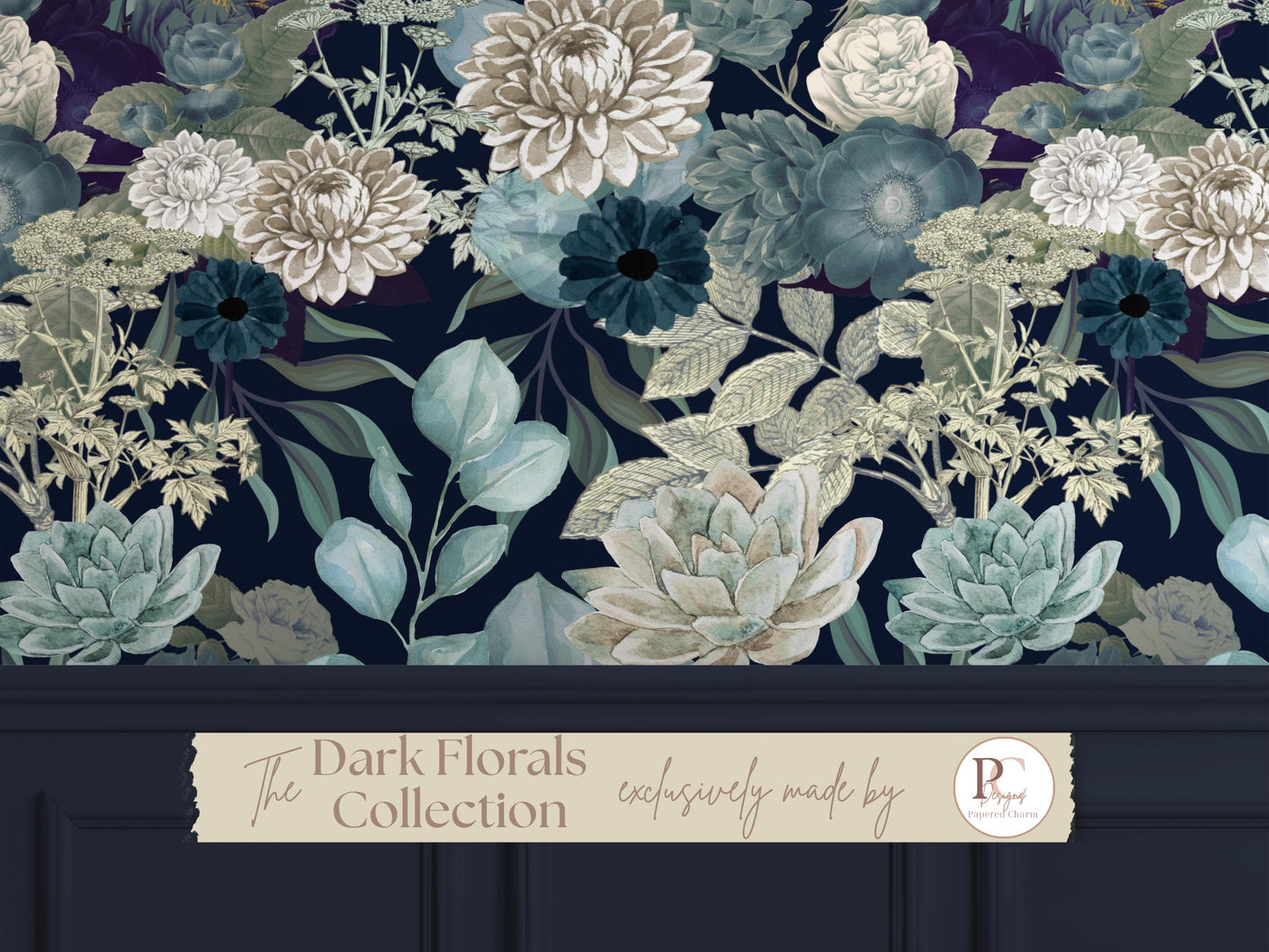 Elegant Blue Floral Wallpaper Peel & Stick Dark Botanical Garden Wall Mural For Bedroom Traditional Prepasted Removable Wallpaper