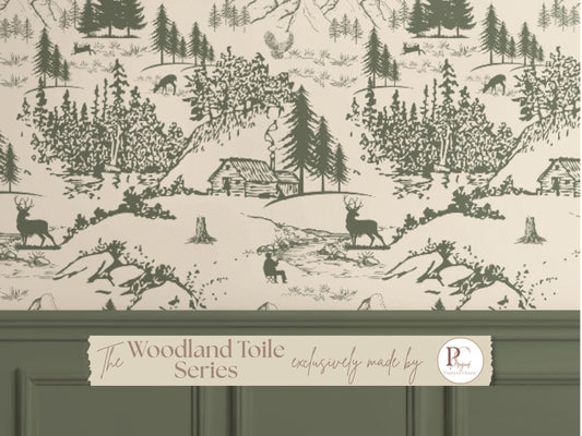 Woodland Cabincore Peel and Stick Wallpaper, Rustic Forest Wallpaper with Deer, Cozy Cabin Scenic Wall Mural, Removable Cottagecore Wall Art