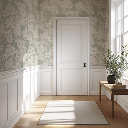 Sage Green Floral Peel and Stick Wallpaper Neutral Modern Botanical Wall Art for Living Room, Bedroom, Nursery, Removable Designer Wallpaper