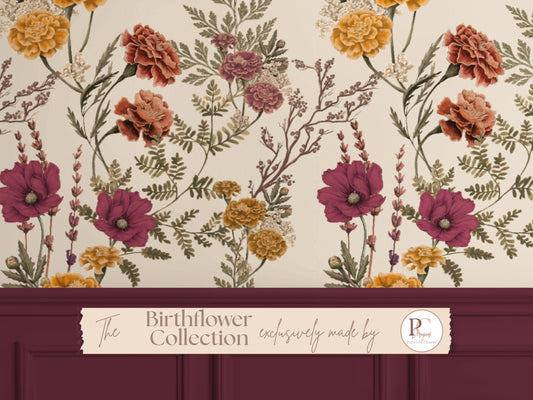 Moody Floral Peel and Stick Wallpaper: Vintage Autumn Cottagecore Nursery Decor