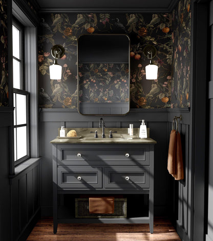 Gothic Chinoiserie Wallpaper Dark Moody Floral Mural with Raven Dark Academia Bedroom Decor Victorian Goth Bathroom Peel & Stick, Prepasted