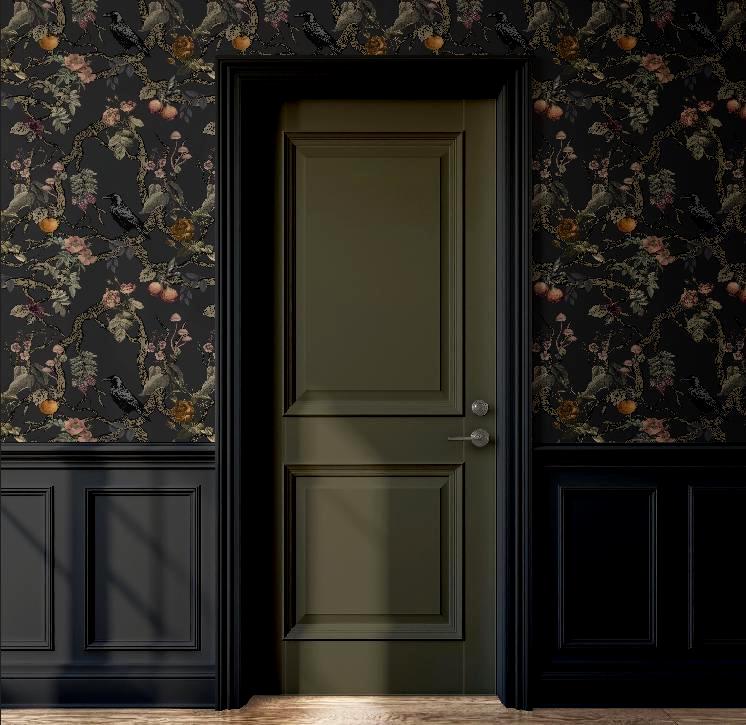 Gothic Chinoiserie Wallpaper Dark Moody Floral Mural with Raven Dark Academia Bedroom Decor Victorian Goth Bathroom Peel & Stick, Prepasted
