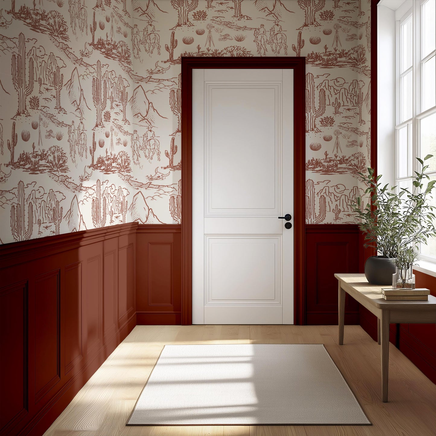 Western Toile Wallpaper Cowboy Desert Scene Peel and Stick Western Wall Mural For Nursery Rustic Farmhouse Landscape Decor Custom Wallpaper