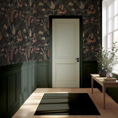 Moody Black Floral Wallpaper | Luxury Linen Texture Botanical | Dark Academia Peel & Stick | Gothic Victorian Maximalist Mural