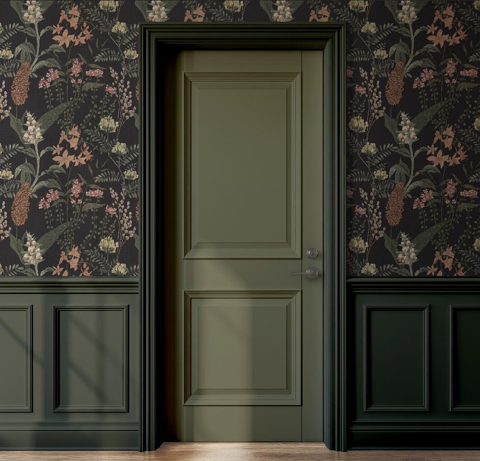 Moody Black Floral Wallpaper | Luxury Linen Texture Botanical | Dark Academia Peel & Stick | Gothic Victorian Maximalist Mural