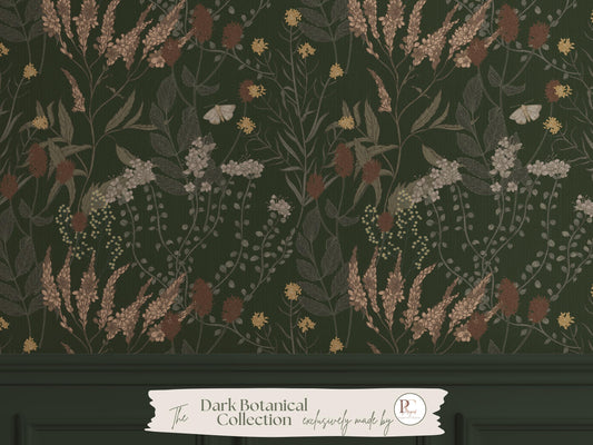 Dark Green Moody Botanical Wallpaper | Earthy Woodland Mural | Vintage Nature Decor | Cottagecore Peel & Stick For Bedroom Nursery