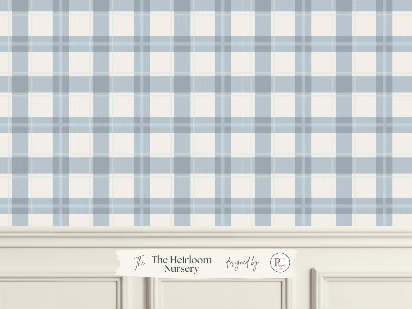 Slate Blue Cream Plaid Wallpaper | Gingham Linen Look | Neutral Boy Nursery Bedroom Wallpaper | Traditional Prepasted And Peel & Stick