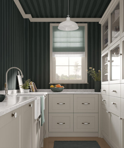 Moody Dark Green Stripe Wallpaper, European Vertical Dolce Stripe, Architectural Kitchen, Dining & Study Wallpaper