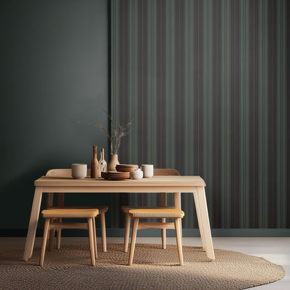 Dark Green Vertical Stripe Wallpaper, Moody Tonal Stripe for Men's Study, Bedroom, Dining Room & Boy Nursery Classic Interiors