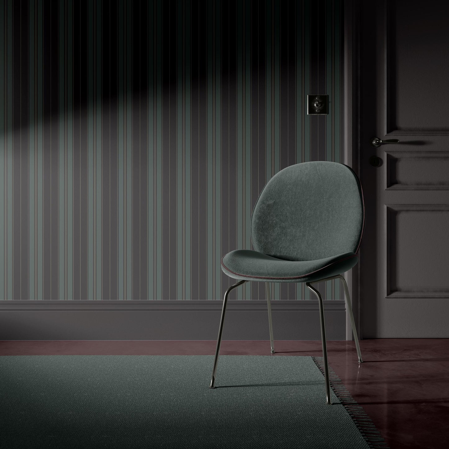 Dark Green Vertical Stripe Wallpaper, Moody Tonal Stripe for Men's Study, Bedroom, Dining Room & Boy Nursery Classic Interiors