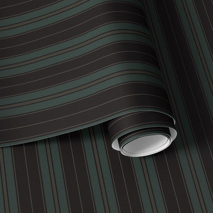 Dark Green Vertical Stripe Wallpaper, Moody Tonal Stripe for Men's Study, Bedroom, Dining Room & Boy Nursery Classic Interiors