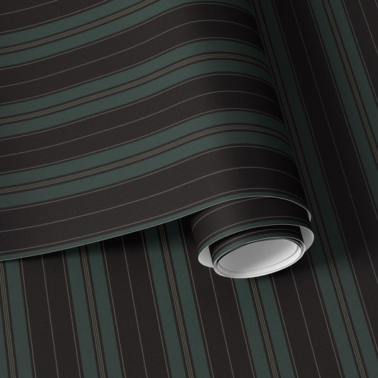 Dark Green Vertical Stripe Wallpaper, Moody Tonal Stripe for Men's Study, Bedroom, Dining Room & Boy Nursery Classic Interiors