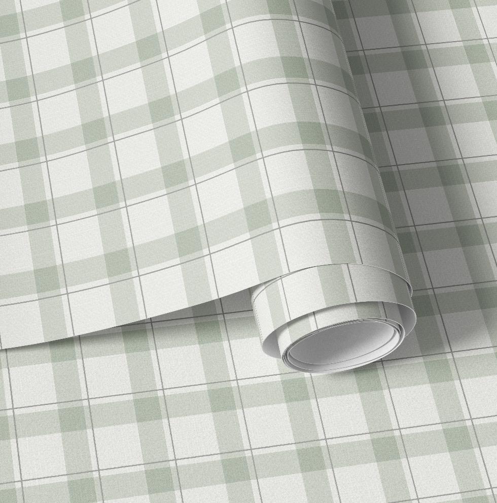 Soft Sage Green Plaid Wallpaper | Neutral Linen Look | Woodland Cabin Boy Nursery Bedroom Wallpaper | Traditional Prepasted And Peel & Stick