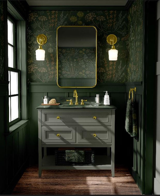 Dark Green Botanical Peel and Stick Wallpaper Moody Floral Removable Mural Cottagecore Art for Bedroom Office Living Room, Apothecary Decor