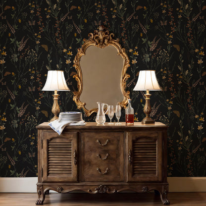 Moody Dark Botanical Peel and Stick Wallpaper Vintage Floral Wall Mural Dark Academia Self- Adhesive for Living Room Bedroom Powder Room