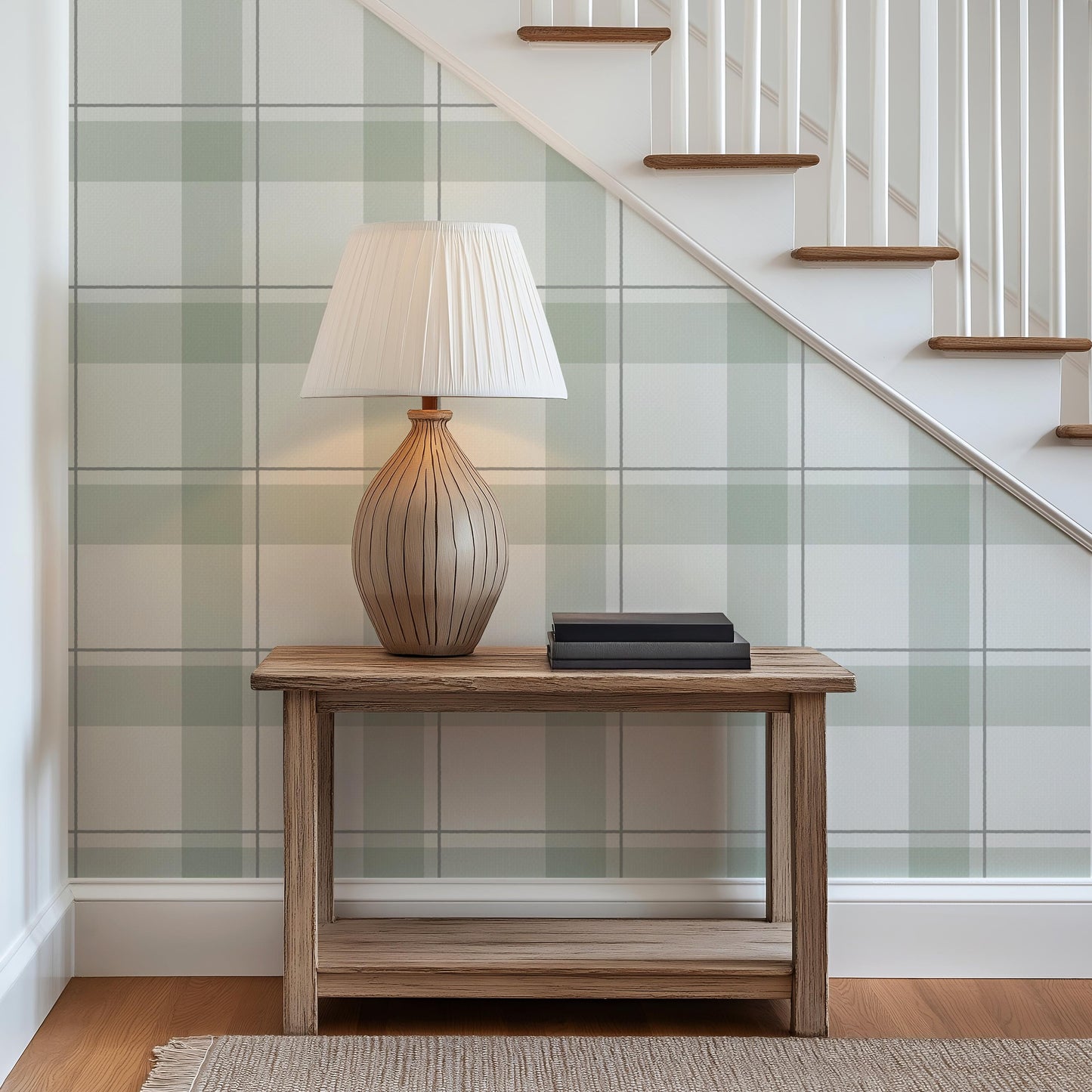 Soft Sage Green Plaid Wallpaper | Neutral Linen Look | Woodland Cabin Boy Nursery Bedroom Wallpaper | Traditional Prepasted And Peel & Stick