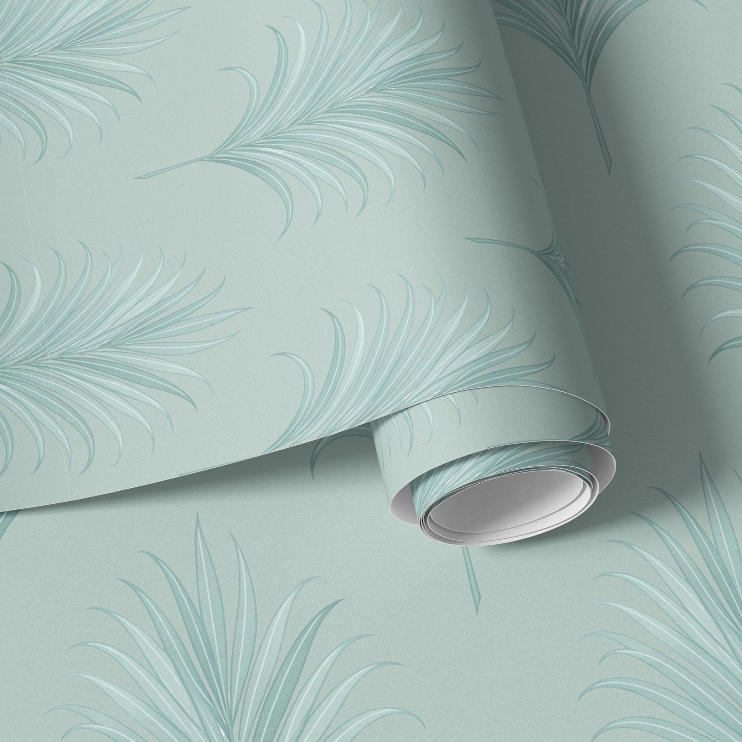 Coastal Palm Wallpaper | Sea Green Tropical Leaf Accent Wall | Art Deco Style | Beach House Wall Mural | Removable Peel and Stick & Unpasted