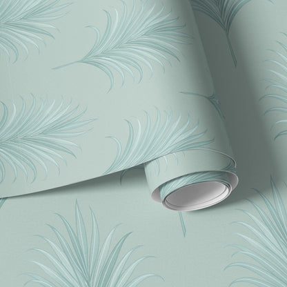 Coastal Palm Wallpaper | Sea Green Tropical Leaf Accent Wall | Art Deco Style | Beach House Wall Mural | Removable Peel and Stick & Unpasted