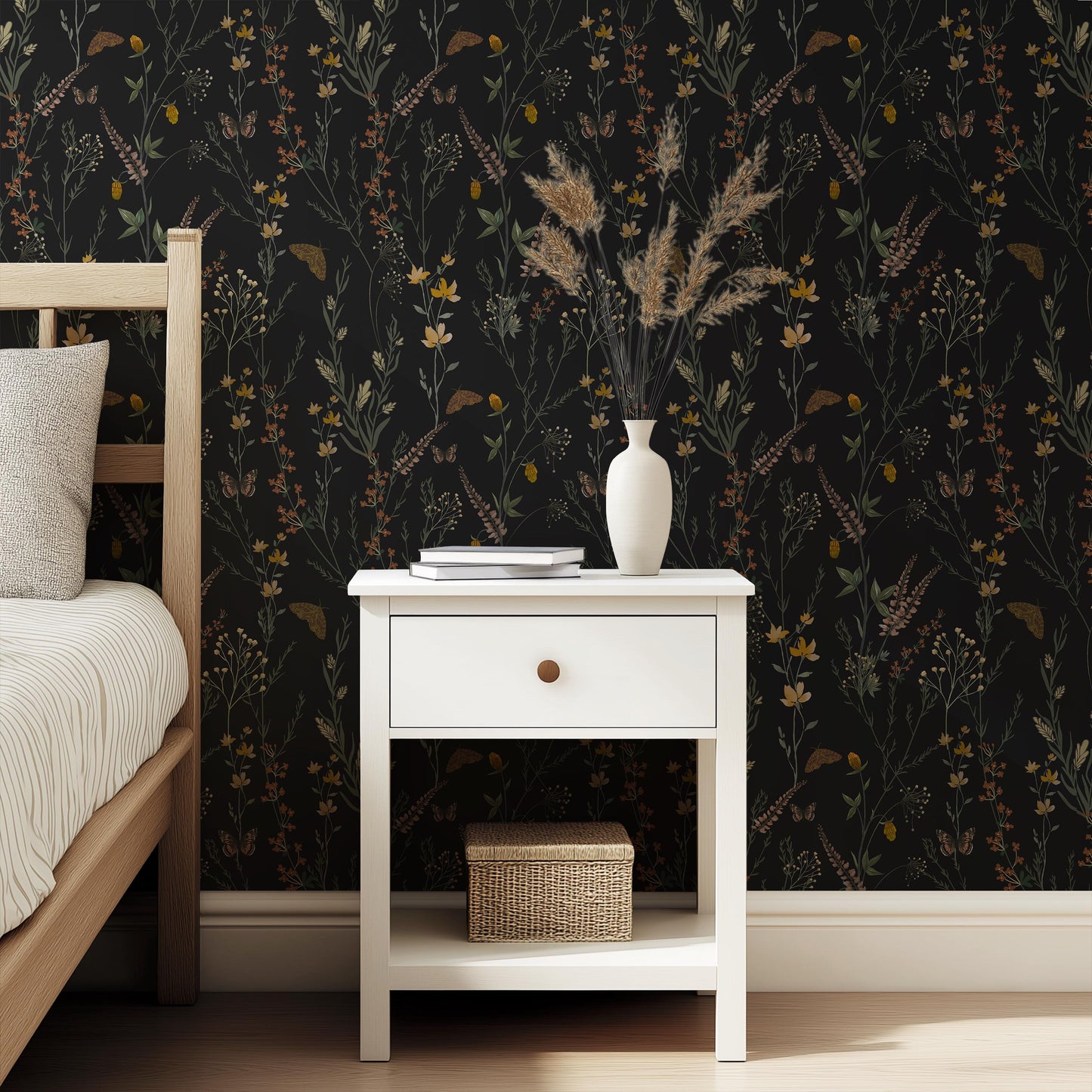 Moody Dark Botanical Peel and Stick Wallpaper Vintage Floral Wall Mural Dark Academia Self- Adhesive for Living Room Bedroom Powder Room