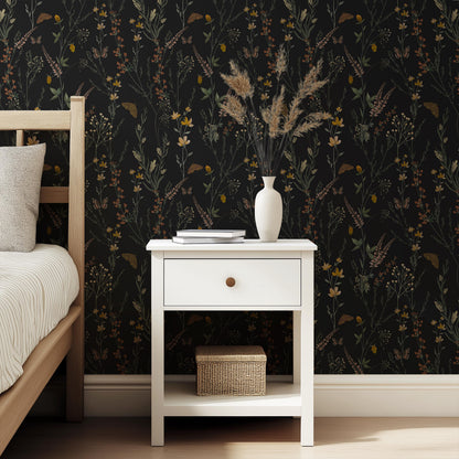 Moody Dark Botanical Peel and Stick Wallpaper Vintage Floral Wall Mural Dark Academia Self- Adhesive for Living Room Bedroom Powder Room