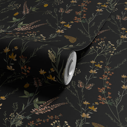 Moody Dark Botanical Peel and Stick Wallpaper Vintage Floral Wall Mural Dark Academia Self- Adhesive for Living Room Bedroom Powder Room